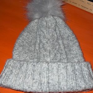 Express Heather Gray Cable Knit Pom Beanie